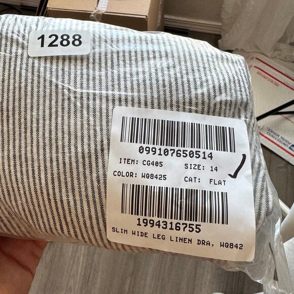 J.Crew Linen Blend Slim Wide Leg Drawstring Pants 14 Black White Striped Relaxed - Picture 8 of 8